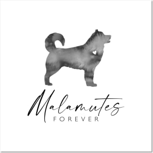 Malamute Dog Lover Gift - Ink Effect Silhouette - Malamutes Forever Posters and Art